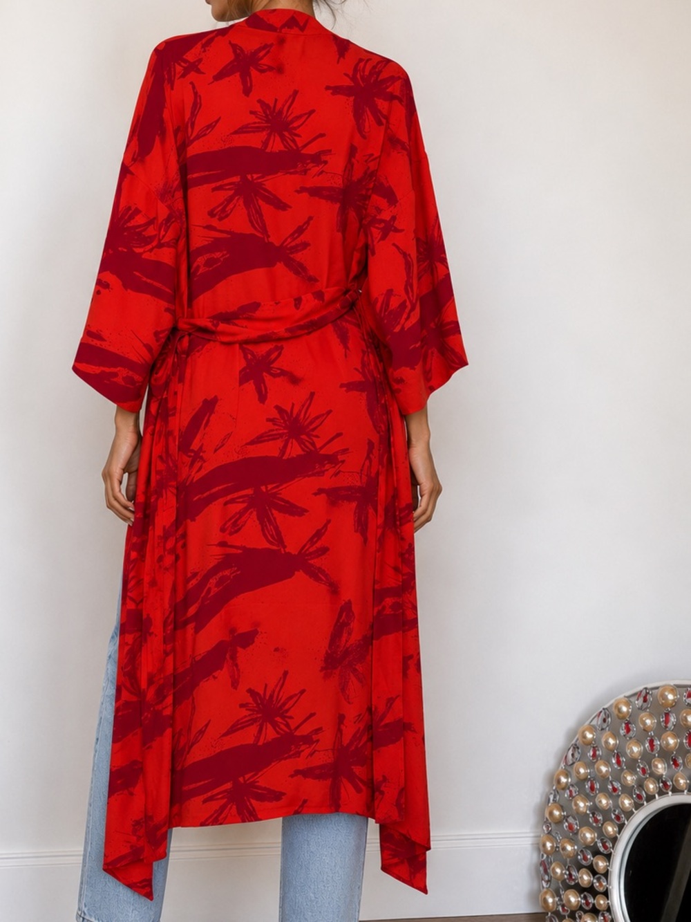 Babaton Belted Kimono Duster in Poppy Red– Size Small / Like New